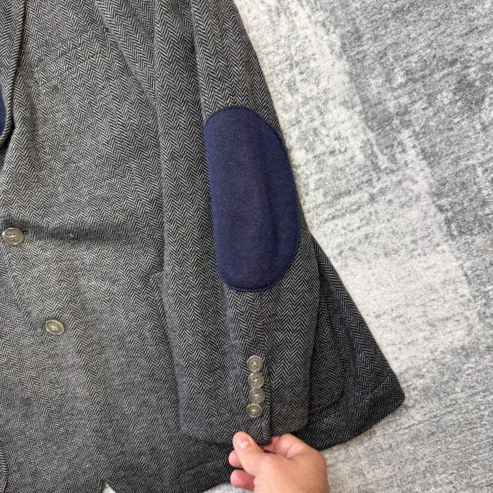 Ben Sherman Blazer Jacket Mens 44S Gray Herringbone Knit Unstructured‎ Professor